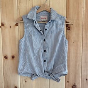 Lone Star Striped Sleeveless Button-Up Collared Tank Top